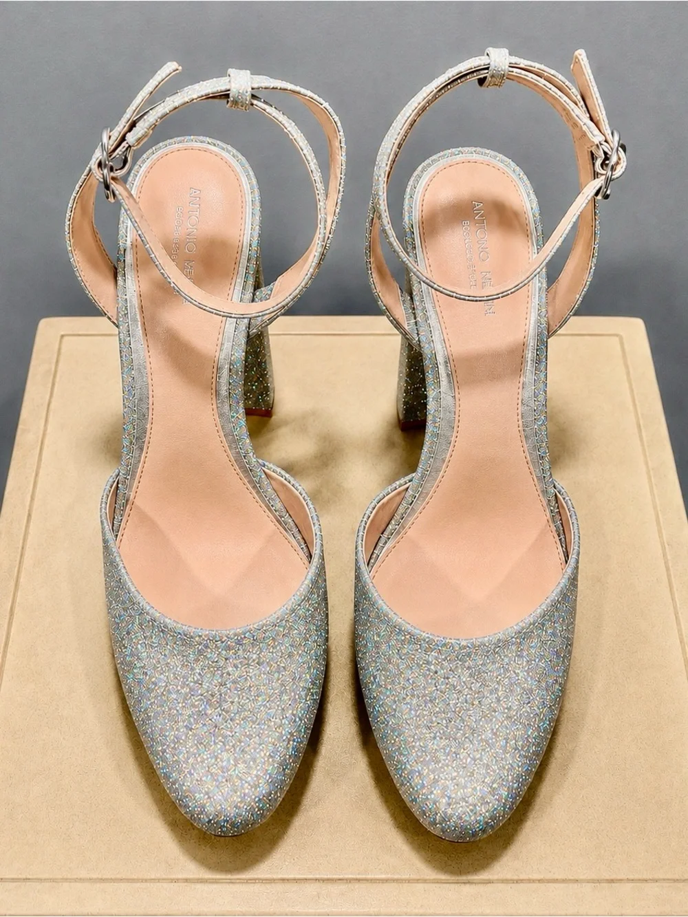 Antonio Melani x Born On Fifth Liv Silver Glitter Platform Block Heels 10